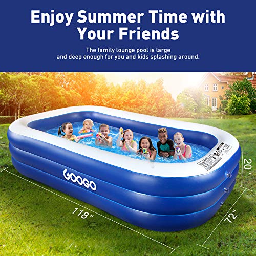 Googo Inflatable Swimming Pool, 118X72X20 Inch Family Inflatable Lounge Above Ground Blow Up Pool For Kiddie, Kids, Adults, Easy Set Swimming Pool For Backyard, Summer Water Party #TOP6