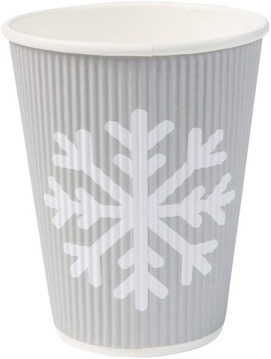 BIOZOYG Compostable Paper Cups for hot Beverages in attractive winter design Snowflake I grey Paper Coffee Cups 12 oz / 300ml I 25 Bio Paper Coffee Cups to go