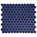 Tenedos Cobalt Blue Hexagon Porcelain Mosaic Tile 1 Inches Glossy Finish Box of 5 Sheets for Kitchen Backsplash Bathroom Shower Floor Accent Wall Mesh Mounted