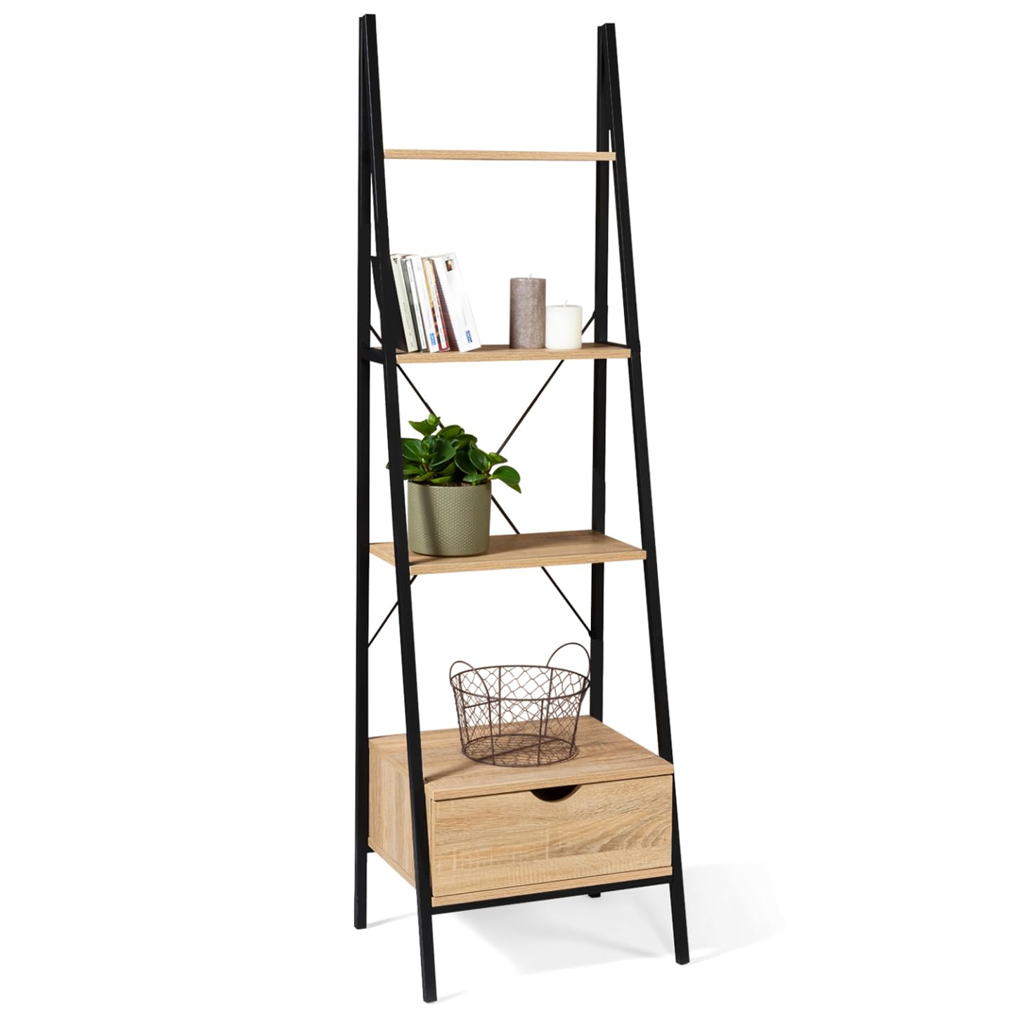 IDMarket - Etagère échelle 4 Niveaux avec tiroir Detroit Design Industriel