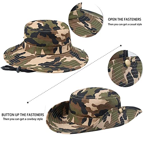 Kids-Boys Camouflage Tactical Captain Boonie Cap - Sun Protaction Bucket Hat With Chin-Strap Outdoor Fit For 4-8T #TOP3