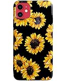 J.west Case for New iPhone 11 Vintage Floral Cute Yellow Sunflowers Black Soft Cover for Girls/Women Flexible TPU Silicone Slim fit Fashion Design Pattern Drop Protective Case for iPhone 11 6.1 inch