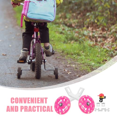 Ruedas de entrenamiento auxiliares para bicicleta de 16 pulgadas Operitacx con soporte de trípode, ruedas estabilizadoras rosas intermitentes para equilibrio y seguridad de la bicicleta miniatura 3