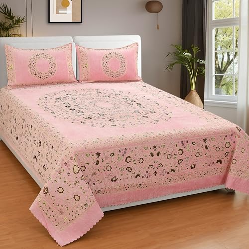 Image of Luxury Velvet Bedsheet - King Size Luxury Bed Sheet - Ultra Soft, Cozy & Warm Bedding for Bedroom - Hypoallergenic & Elegant Velvet Texture (Black Berry 01 Pink, Velvet Bedsheet)