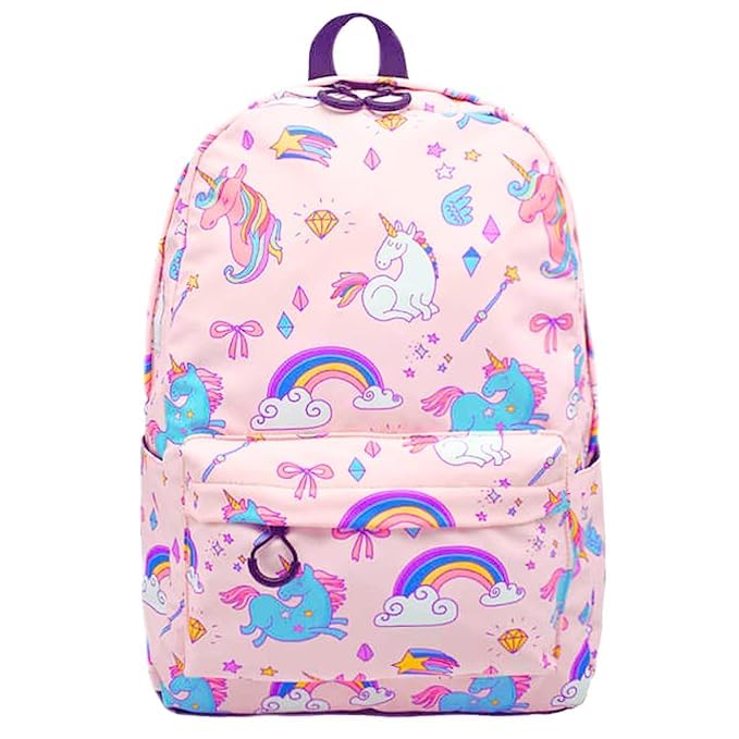Pink colour unicorn printed Backpack for college, school, kinder garden kids & office going girls & women, lightweight & water-resistant bag-image-38