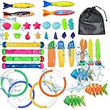 WNTOZ Juguetes de Buceo,38 PCS Juguetes para Alberca Buceo con Bolsa de Almacenamiento,Incluye Anillos de Buceo,Torpedo de...