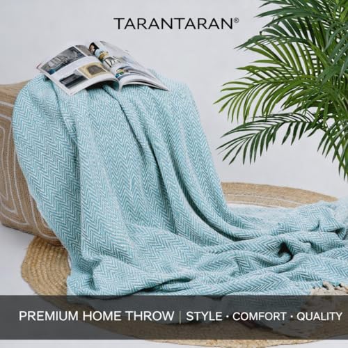 Image of Tarantaran All Season Cotton Weaved Throw Blanket for Bed /Sofa 50x70 Inches Aqua