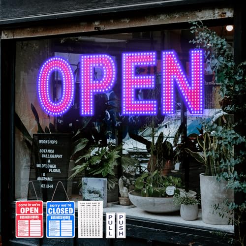 Image of Open Sign for Business, 30 inchx10 inch Dimmable Large LED Open Signs with Hanging Installation for Bar Pubs Store Restaurant Office Hotel Salon (Red & Blue)