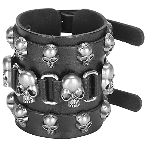 Tnfeeon Pulsera Trenzada de Cuero, muñequera de Cuero con Hebilla Ajustable, joyería de muñeca con Calavera Vintage, decoración de Mano para Hombres y Mujeres Cover