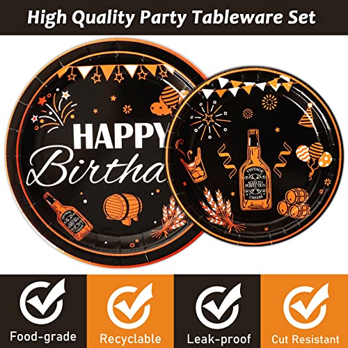 Image of 96 Pcs Black & Gold Cheer Theme Birthday Plates & Napkins - Party Supplies for 24 Guests