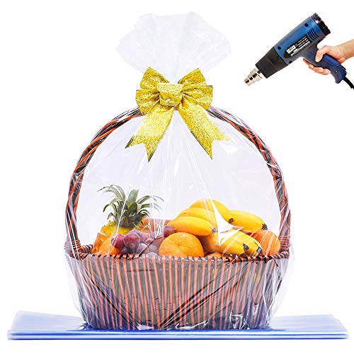 LazyMe Extra große Jumbo-Schrumpffolienbeutel, Zellophanfolie für Geschenkkörbe, 94 x 114 cm, Weihnachtskorbbeutel (5 Stück, XXL)