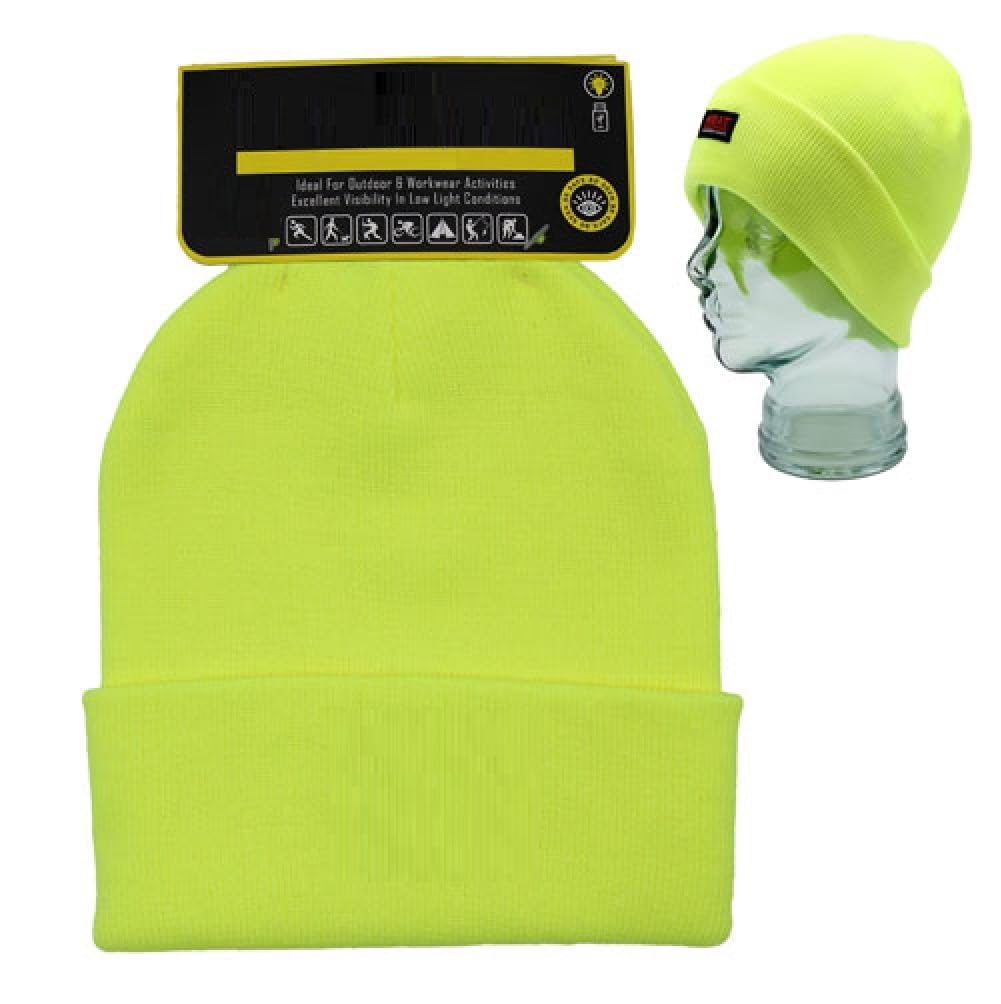 OnlyBee Adults Hi Viz Fluorescent Beanie Hat Neon Yellow