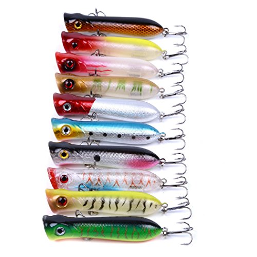 Aorace 10Pcs/Lot 8.5cm 11g Artificial Fishing Lures Kit 3D Eyes Hard Popper Lures