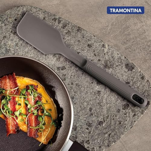 Image of Tramontina Softta Silicone Kitchen Tools Set of 4 (Grey) - Slotted Turner, Brush, Spatula & Spoon - Heat Resistant up to 210C - Safe for Nonstick & Ceramic Cookware