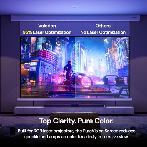 Image of Valerion 150 inch PureVision Motorized Projector Screen, Laser Speckle Reduction, Auto-Sync with Projector, 4K /8K UHD Ready, 20 inch Adjustable Drop, Black Backing for Enhanced Contrast, Long Throw Only