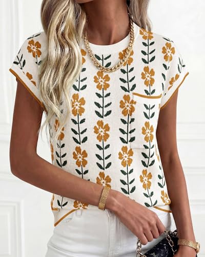 Image of KIRUNDO Summer Fall Short Sleeve Sweater for Women 2026 Casual Sweater Vest Cotton Knit Pullover Tank Tops Fashion Clothing