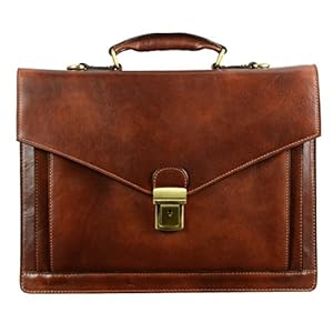 Time Resistance Leather Briefcase for Men – Business Laptop Bag – Italian Handmade Leather Bag – Attache – Gift Box Included