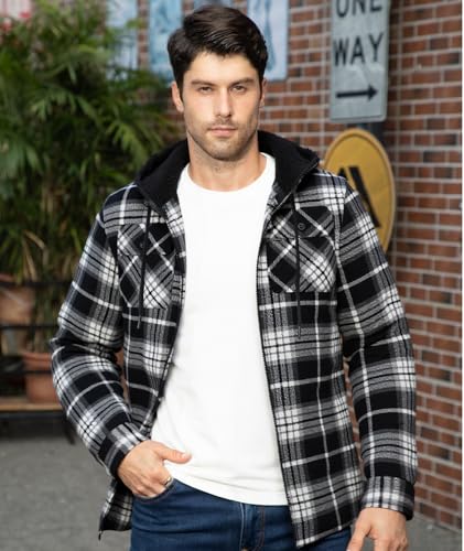 Image of GEEK LIGHTING Men's Flannel Shirts Jacket Sherpa Lined Fleece Plaid Hoodie Long Sleeve Winter Warm Coat