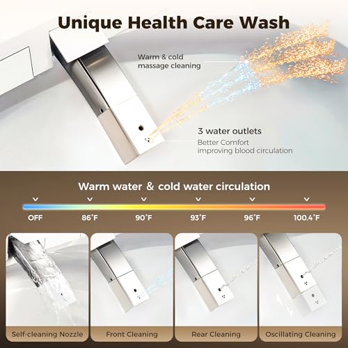 Inodoro Inteligente de 17.5" con Bidé Integrado, Asiento Caliente Alargado, Descarga Automática, Agua Caliente Instantánea y Secador, Tanque/Asistencia de Bomba, Luz Nocturna, Control Remoto y Perilla, Inodoro Eléctrico para Baños miniatura 5