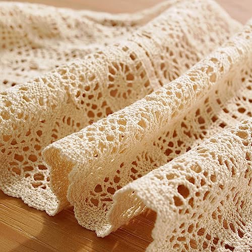 Gemseek 60 Inch Boho Beige Table Runner, Vintage Farmhouse Bohemian Crochet Macrame Table Runner For Wedding Party Coffee Dining Table Decor #TOP5
