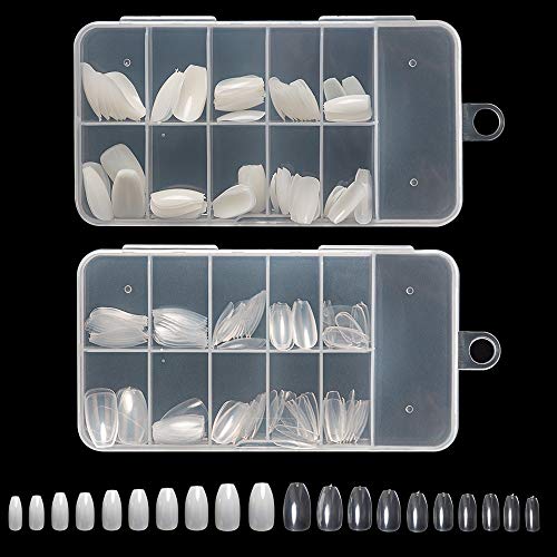AORAEM Short Coffin Shape Nails Tips 200Pcs Clear and Natural Full Cover Acrylic Artificial Ballerina Fake Nails with Box for Nail Salon(Short Coffin Nail)