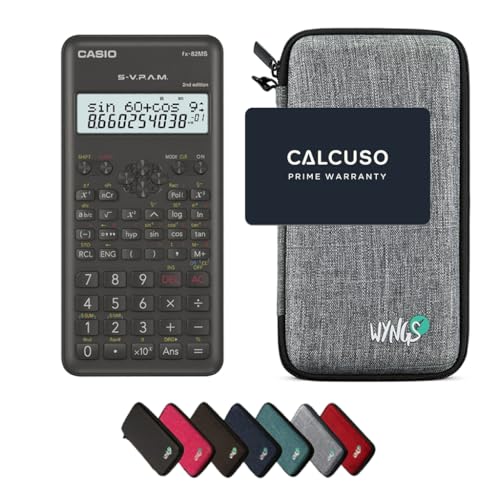 Casio fx-82MS 2nd edition con Custodia Protettiva WYNGS inclusa Grigio Chiaro - Calcolatrice Scientifica - Pacchetto Base