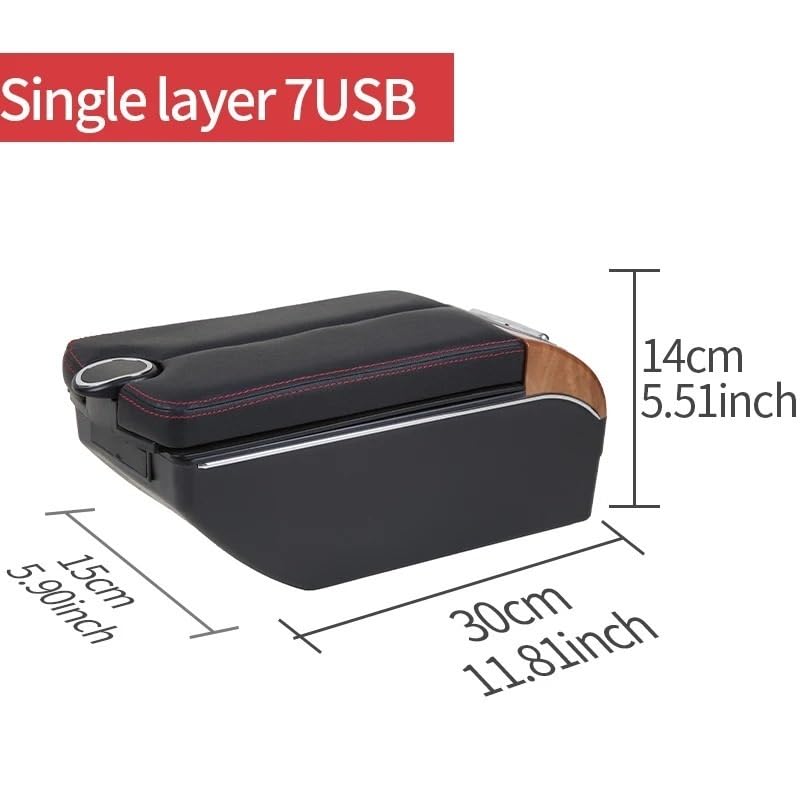 Couverture d'accoudoir de voiture Accoudoir pour Console centrale pour Peugeot 208, accessoire de rangement pour 2008 2019 – 2023 | B1 Red line 7 usb