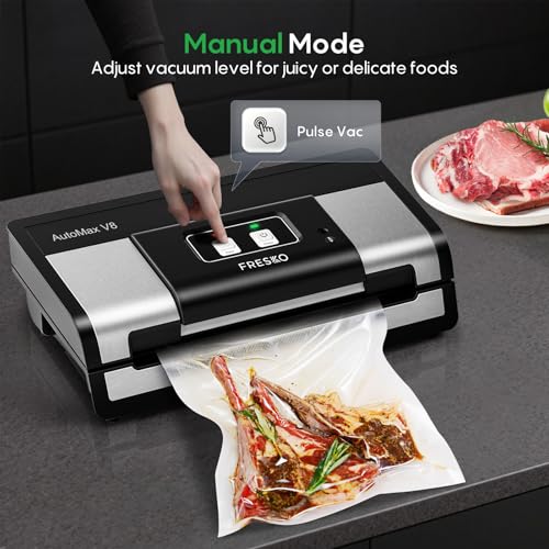 Image of FRESKO Automatic Vacuum Sealer for Food, Hands-Free Operation, Seal 50 Bags in 20 min - Ideal for Meal Prep & Bulk Food Storage, Powerful Suction, Built-in Cutter & 2 Roll Bags