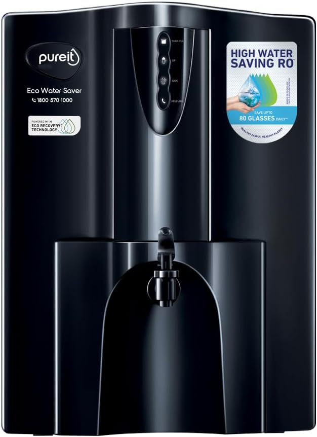 Eco Water Saver RO+UV+MF+Mineral | 7-Stage | 10L | Up to 60% Saving | Suitable for Borewell Tanker & Municipal Supply | Table Top | Wall Mountable | Black