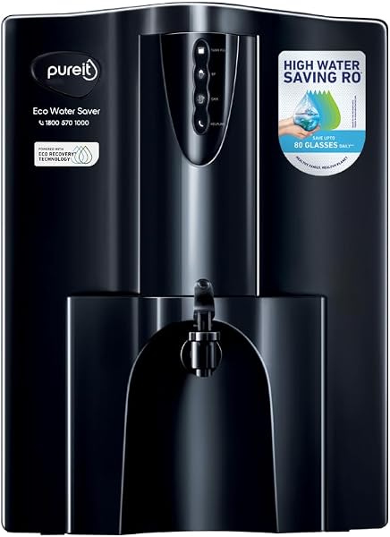 Pureit Eco Water Saver RO Purifier (Black) with RO+UV+MF Filtration | Water Purifier Filter For Home | 7-