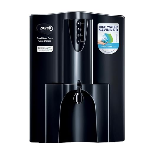Pureit Eco Water Saver RO Purifier (Black) with RO+UV+MF Filtration | Water Purifier Filter For Home | 7-Stage Purification | Up to 60% Savings | Suitable for Borewell/Tanker/Municipal Supply | 10 L