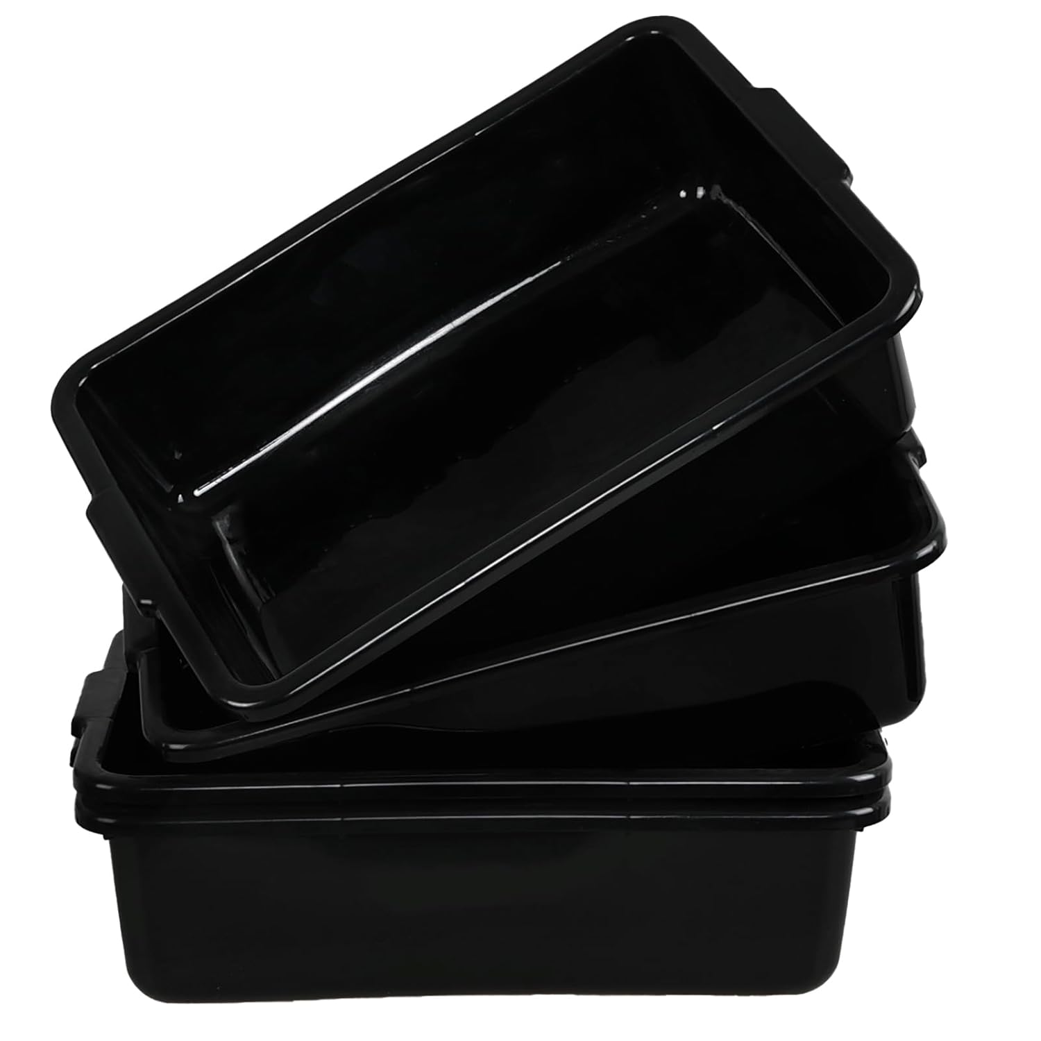 24 Liters Plastic Dish Bin, Large Commercial Bus Trays/Wash Tubs Set of 4, Black