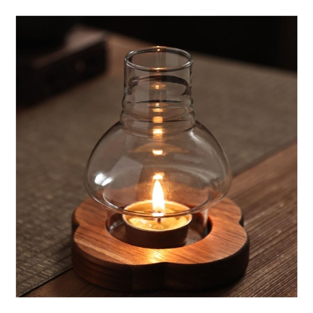 Candelero Candelabro Vintage de Madera Maciza con Tapa de Cristal for el hogar y la Mesa.