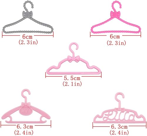 Miniatura 2 de E-TING 60 piezas de mini perchas de ropa para muñecas, perchas pequeñas de plástico mezcladas para ropa de muñeca de 11.5 pulgadas, vestido