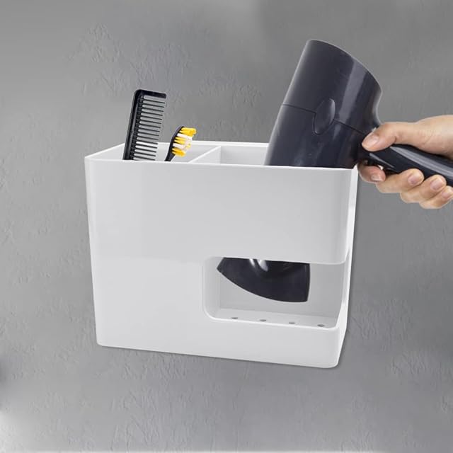 SPEACOUR Hair Dryer Holder Wall Mount Styling Dock Self Ahdesive Straightener Holder Hair Tool Storage Hair Styling Tool Organiser with Cable Tie for Brushes Blow Dryer Storage - No Drill
