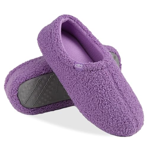 Home Slipper Memory Foam Slippers for Women Fuzzy Soft House Slippers Closed Back Curly Fleece Bedroom Slippers Anti-slip Indoor House Shoes for Travel,Grape Purple,US 7/8