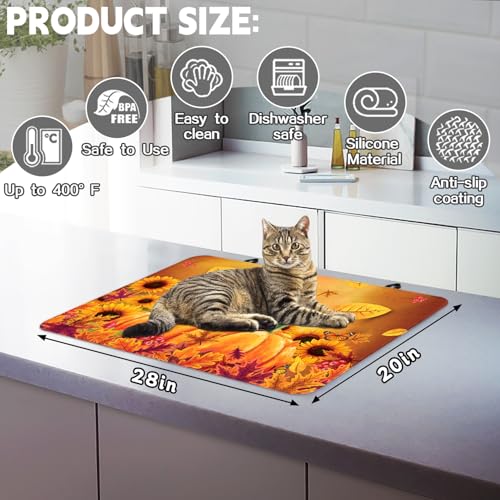 Image of Fall Stove Top Cover for Electric Stove 28 inchx 20 inch, Pumpkin Leaves Heat Resistant Glass Top Stove Cover Protector, Glass Cooktop Covers, Kitchen Flat Electric Stove Top Covers