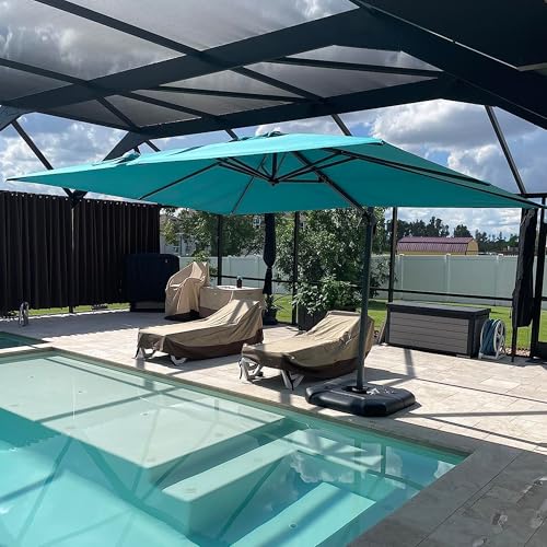 Image of PURPLE LEAF Patio Umbrella with Base 10' x 10' Easy Assembly Turquoise