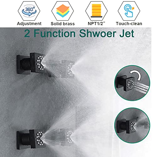 Drettyer 2-Function Shower Body Sprays Jet Wall Mount, Brass Square Showerhead Spa Massage Shower Sprayer Nozzles With Adjustable Swivel Ball(Matte Black,6Pcs) #TOP1