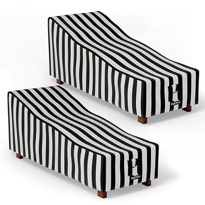 Hptmus 2Pcs Outdoor Chaise Lounge Covers - Patio Chaise Lounge Covers Heavy Duty Waterproof Outdoor Patio Furniture Covers Lounge Chair Covers, 80"L x 28"W x 30"H(Black&White Stripe)