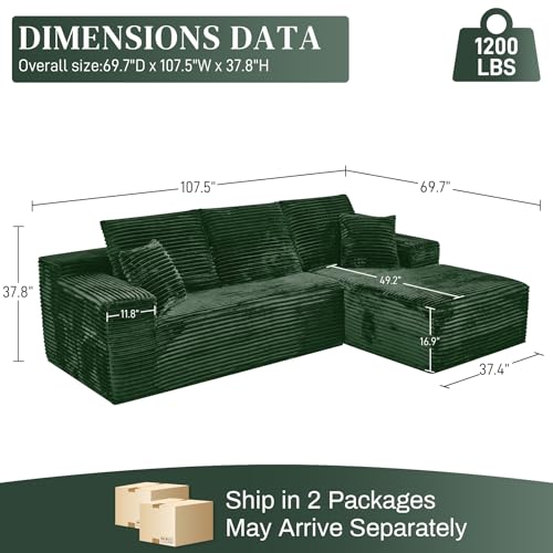 Image of 108 inch Boneless Couch for Living Room, L Shaped Modular Sectional Sofa