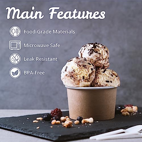 Image of MATICAN Paper Ice Cream Cups - 50-Count 5.5-Oz Disposable Dessert Bowls for Hot or Cold Food, 5.5-Ounce Party Supplies Treat Cups for Sundae, Frozen Yogurt, Soup, Brown