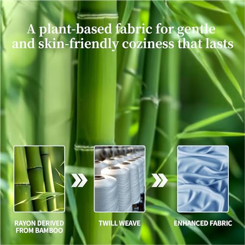 Shilucheng 100% Viscose Derived from Bamboo_ Sheets King Size 4pcs - Ultra Cooling & Silky Soft Bed Sheets, 16" Deep Pocket, Perfect for Hot Sleepers, Hotel Bedding Sheets (Lake Blue)