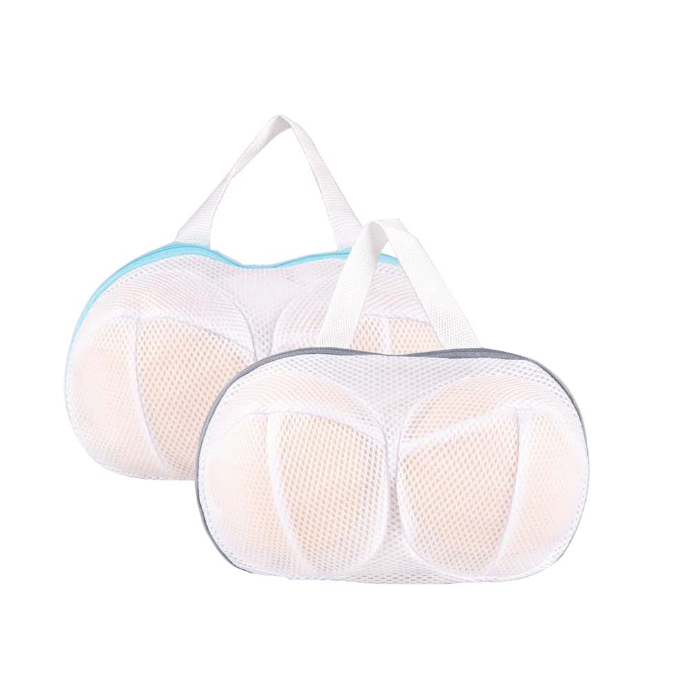 ORiTi 2pcs Bra Laundry Bag, White Delicate Durable Polyester Bra Washing Bags with zipper, A to G Cup Anti Deformation Bra Bag, Travel Storage Organize Bag