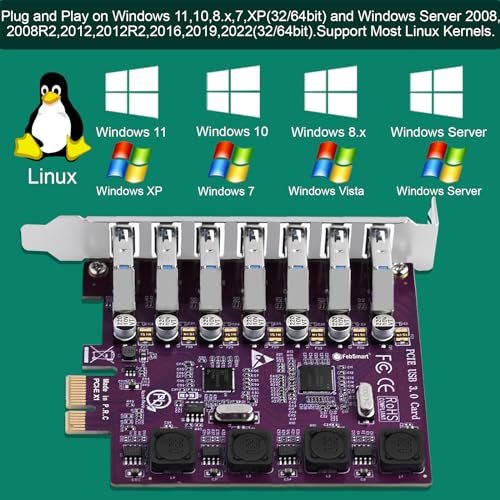 Tarjeta PCIE USB 3.0 Windows 11 interna con 7 puertos USB de 5 Gbps FebSmart para PC 5
