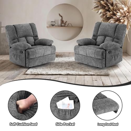 Image of Oversized Rocker Recliner Chair for Adults, Wide Rocker Chair with Adjustable Backrest Footrest, Oversized Reclining Sofa for Living Room, Bedroom, Gray