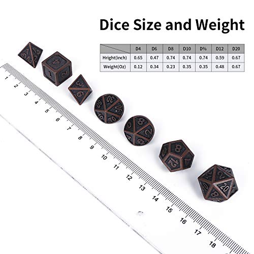 STYLIFING Metal Dice Set Polyhedral DND Role Playing Game Dice Set with Storage Bag for RPG Dungeons and Dragons D&D Math Teaching Tabletop Games (Burnished Bronze)