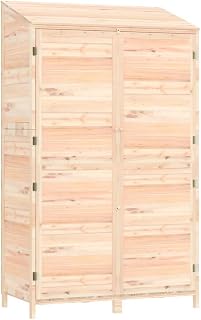 vidaXL Solid Wood Fir Garden Shed - Natural Brown Storage Unit for Outdoor Equipment (102x52x174.5cm)