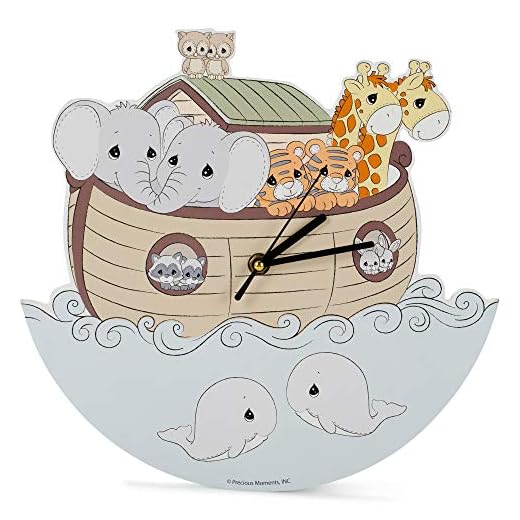 Mark Feldstein & Associates Precious Moments Noah's Ark Soft Pastel 11 x 11 MDF Wood Hanging Wall Clock