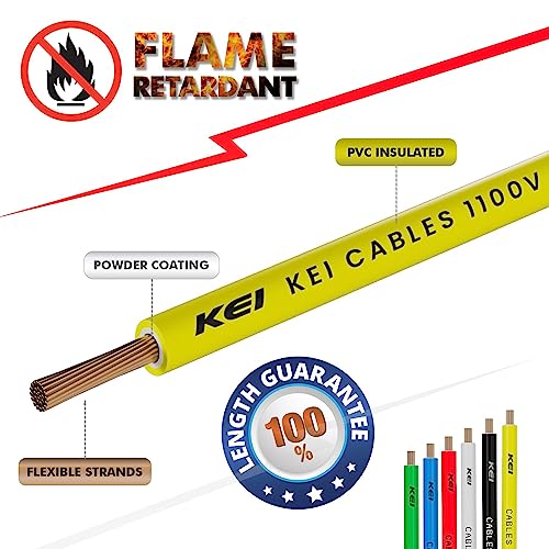 Image of KEI WIRES & CABLES Homecab 1.5 sqmm 1 Core 99.97% Pure Copper Conductor Flame Retardant House Wire PVC Insulated Cable for Domestic & Industrial Electrical Wiring (Yellow, 180 Meters)